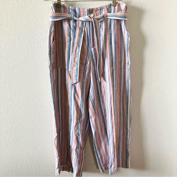 Seven7 Colorful Striped Vacation Summer Linen Blend Belted Wide Leg Pants Sz 10 - Picture 3 of 10